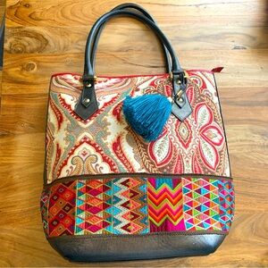 Gorgeous Bon Bonite Leather Tapestry Bag